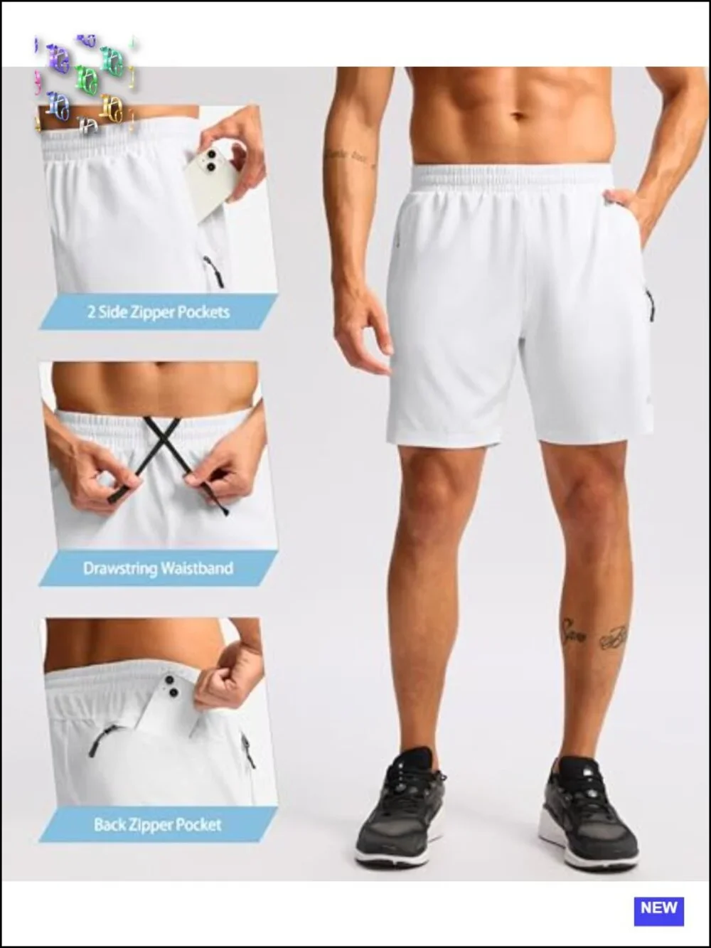 Men's 5/7 Athletic Running Shorts with 3 Zipper Pockets